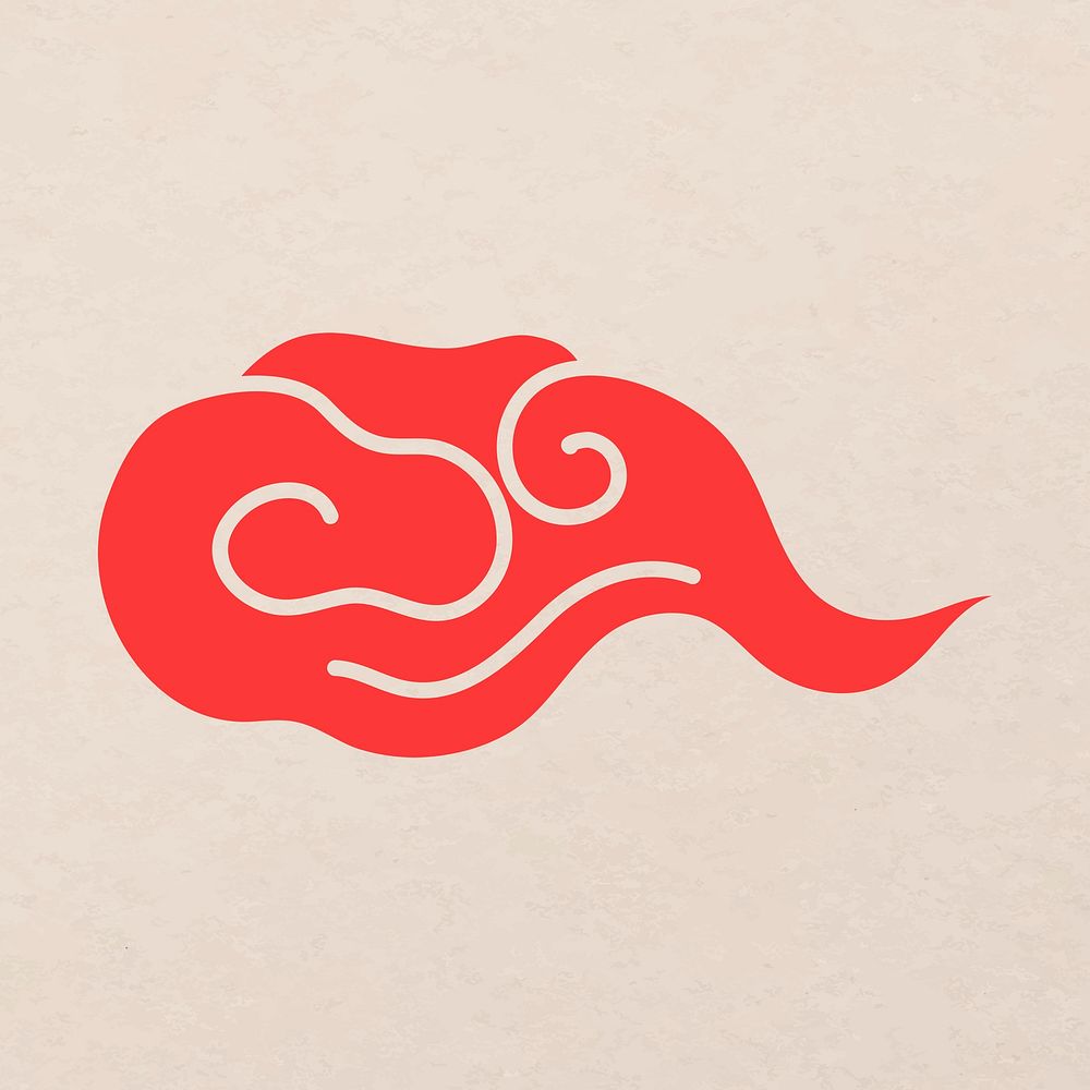 Oriental cloud sticker, red Chinese design clipart psd