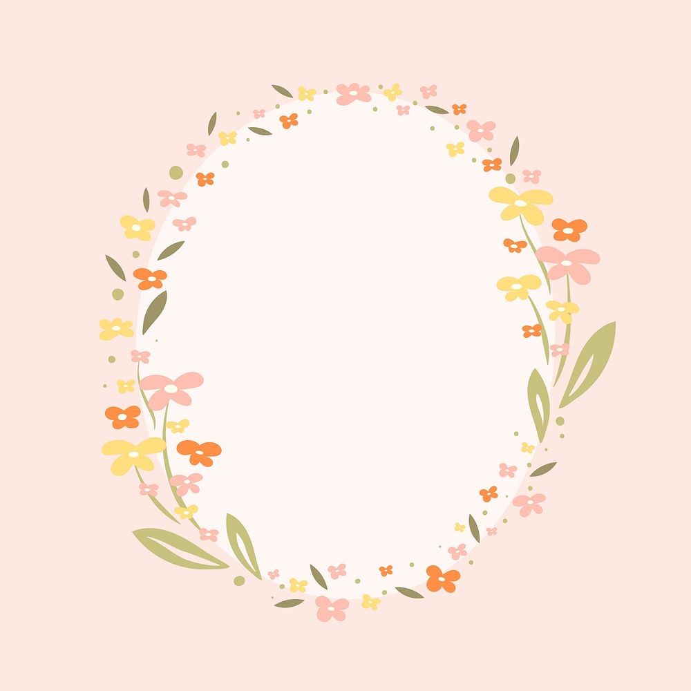 Pastel flower wreath, cute frame psd illustration, spring season