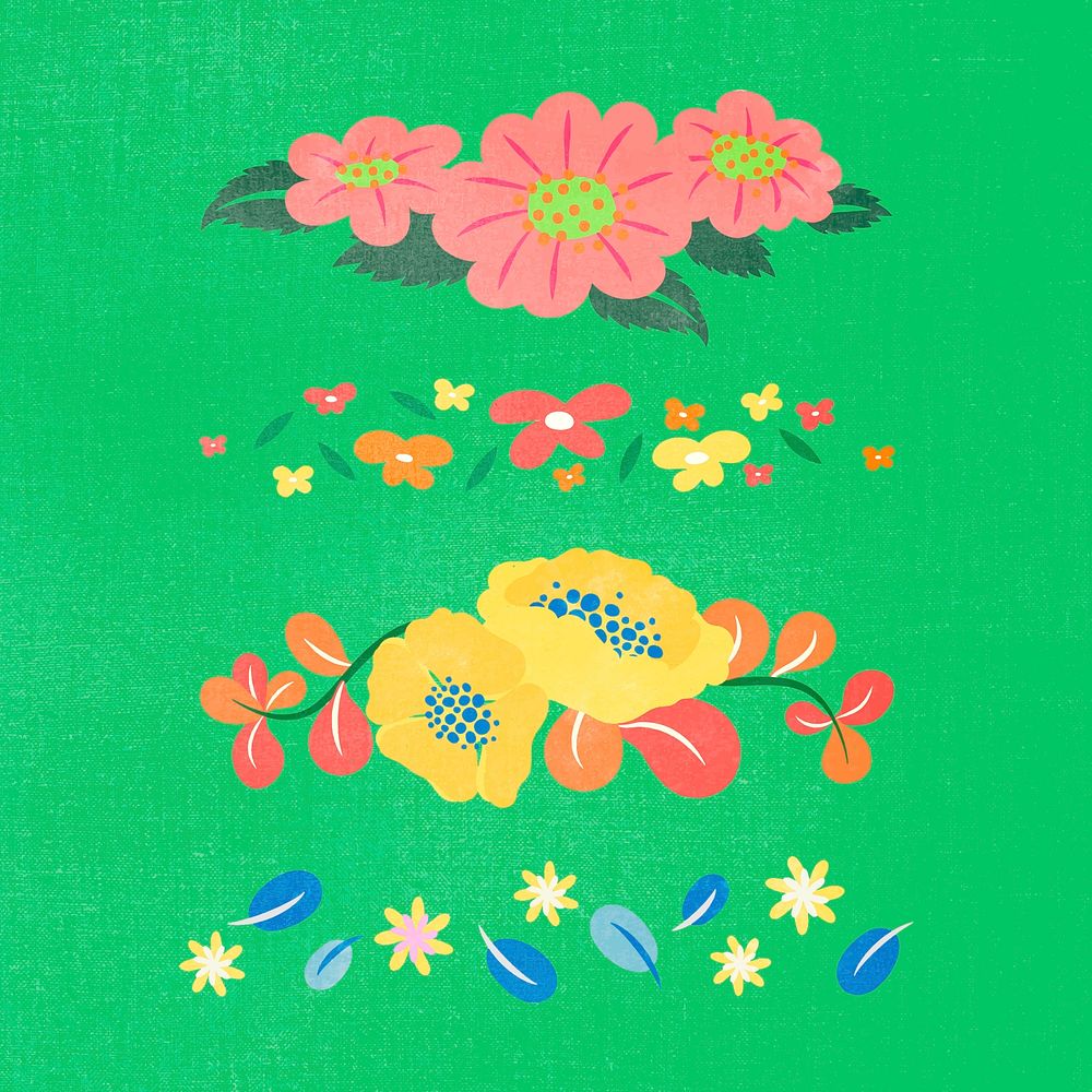 Flower divider, colorful cute sticker vector illustration set