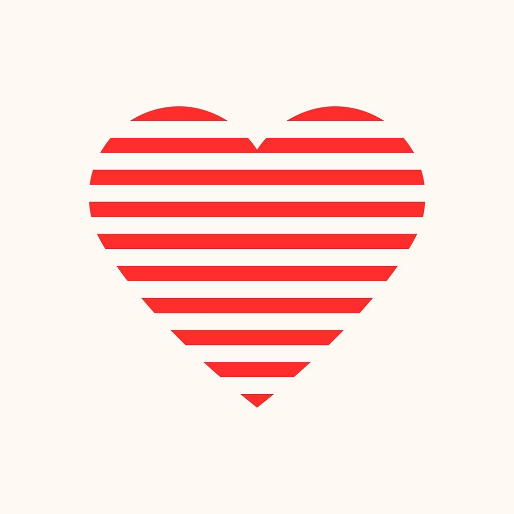 Red stripes heart icon, simple element graphic psd