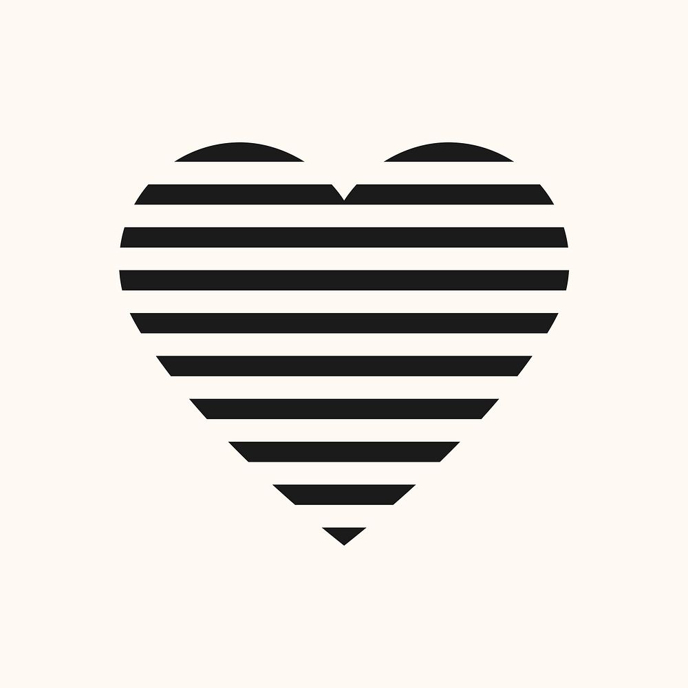 Black stripes heart icon, simple element graphic psd