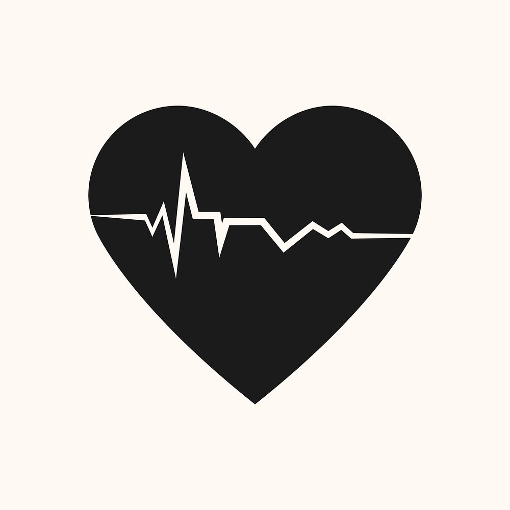 Black heartbeat icon, element graphic psd