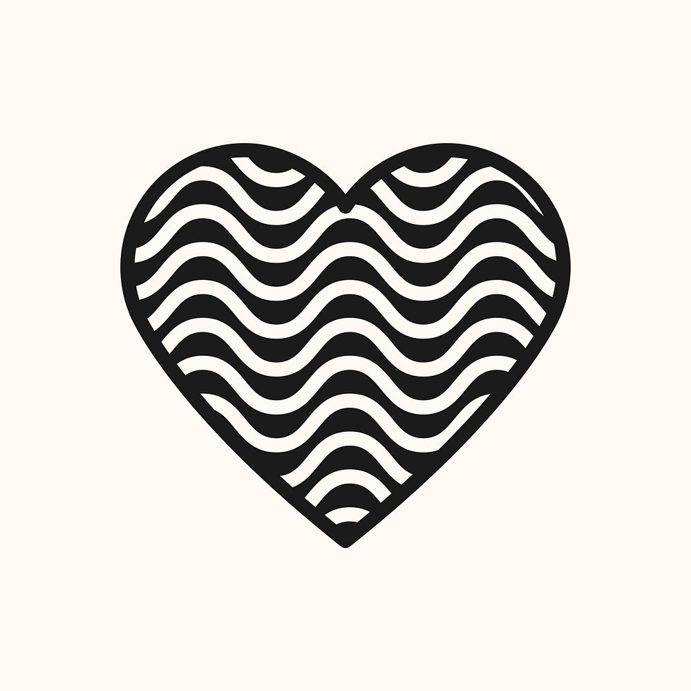 Black wavy heart icon, simple element graphic psd