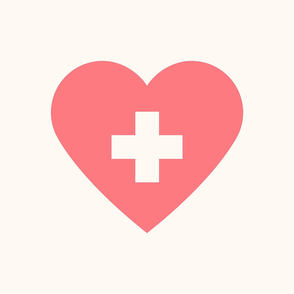 Pink healthy heart icon, cross symbol psd