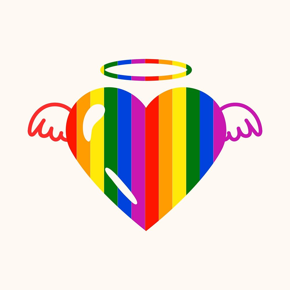 Colorful angel heart, LGBT pride month icon psd