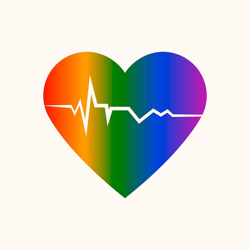 Colorful heart, cardiograph icon psd