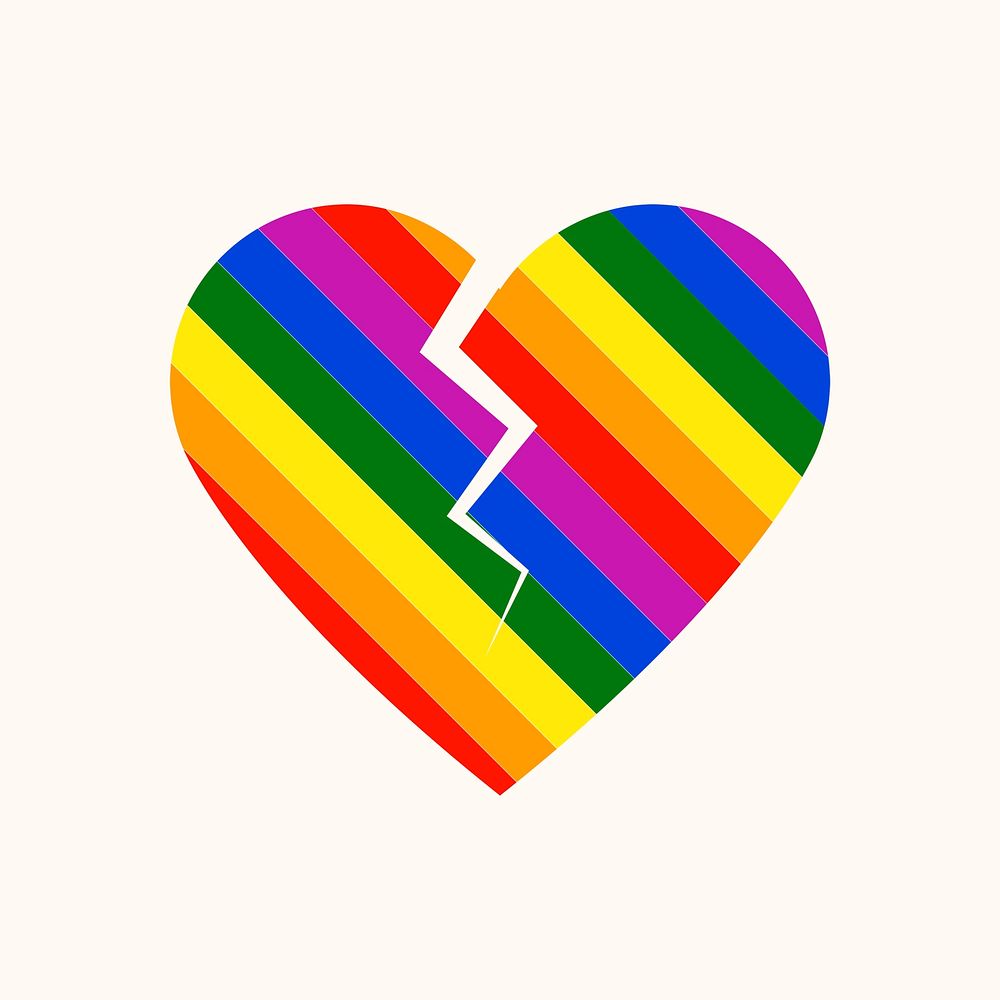 Colorful broken heart, LGBT pride month icon psd