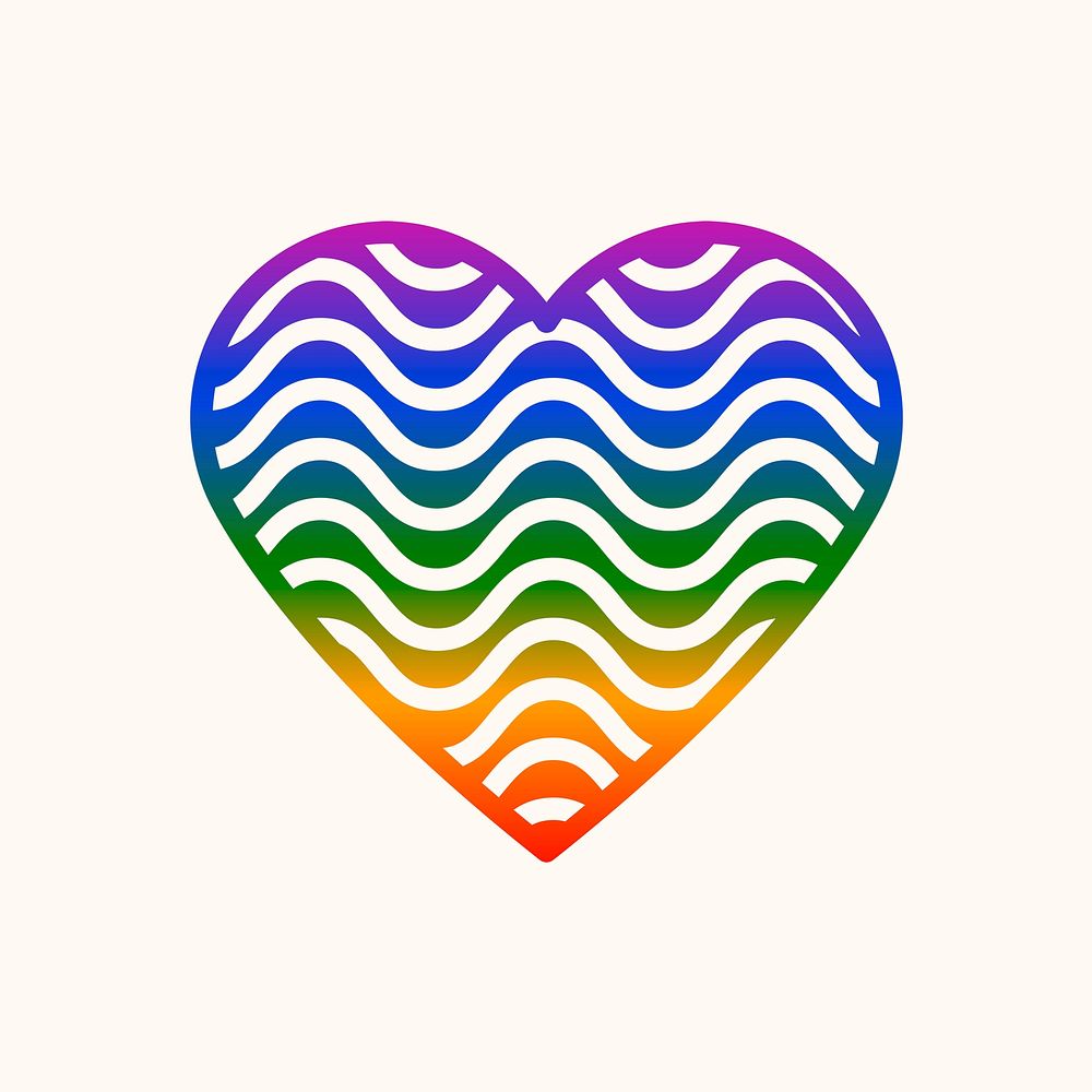 Colorful wave heart, LGBT pride month icon psd