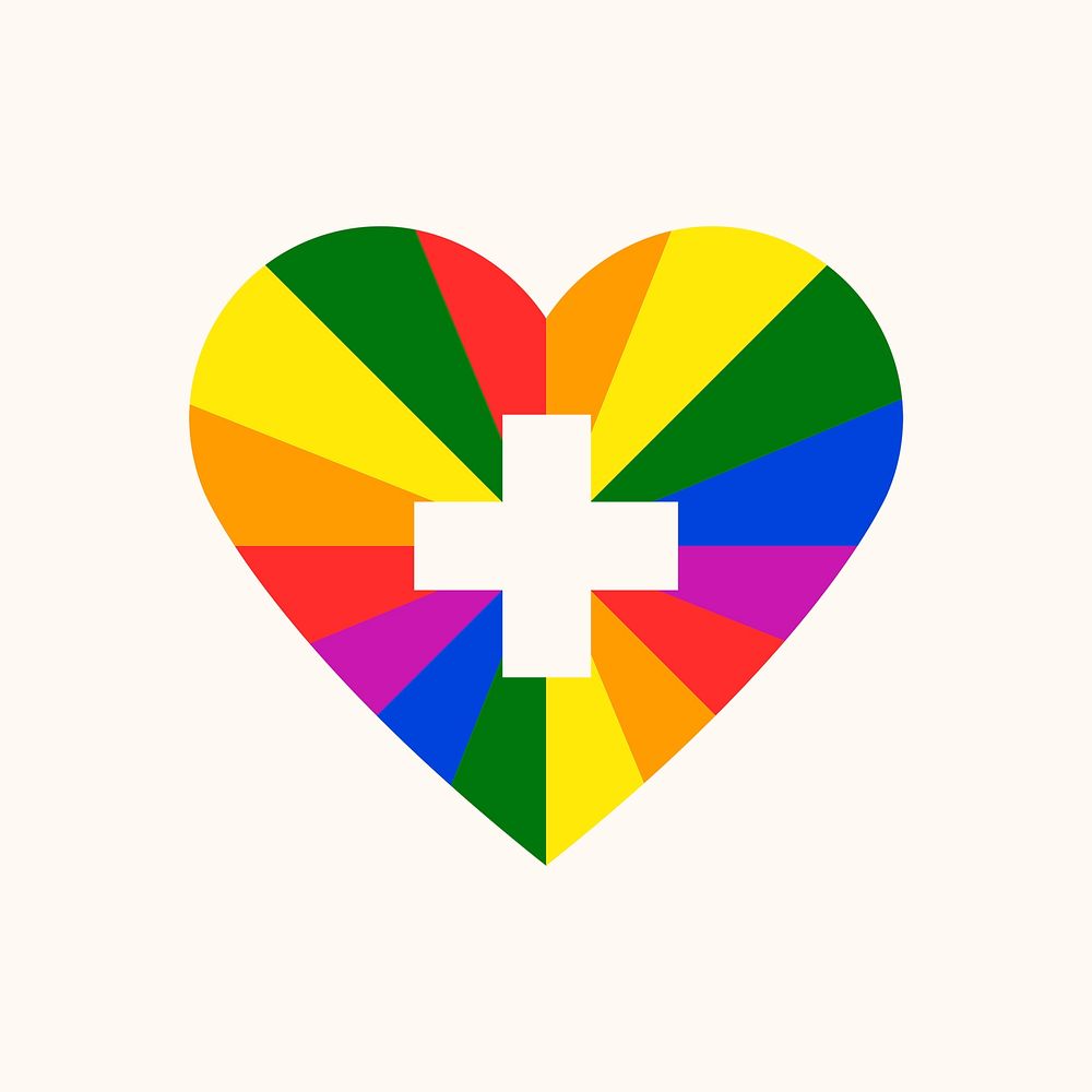 Rainbow healthcare heart, LGBT pride month icon psd