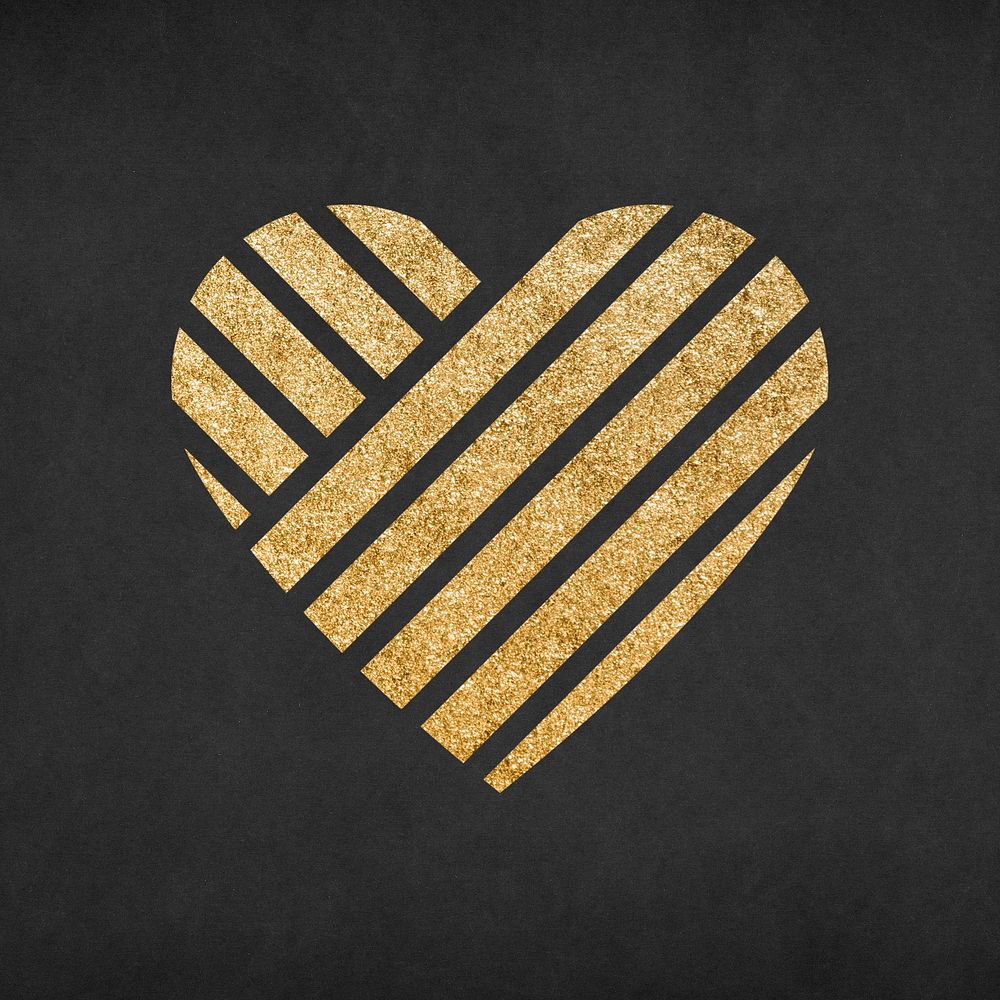 Heart icon, glitter gold, striped element graphic psd