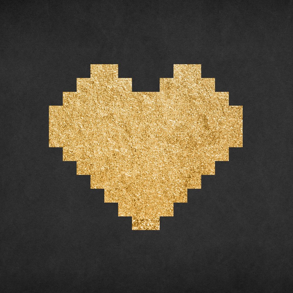Pixel heart icon, glitter gold, cute element graphic psd