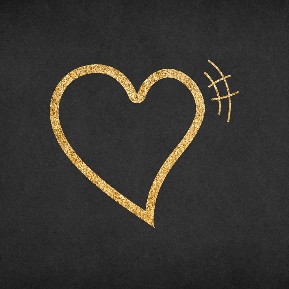 Cute heart icon, glitter gold, doodle element graphic psd