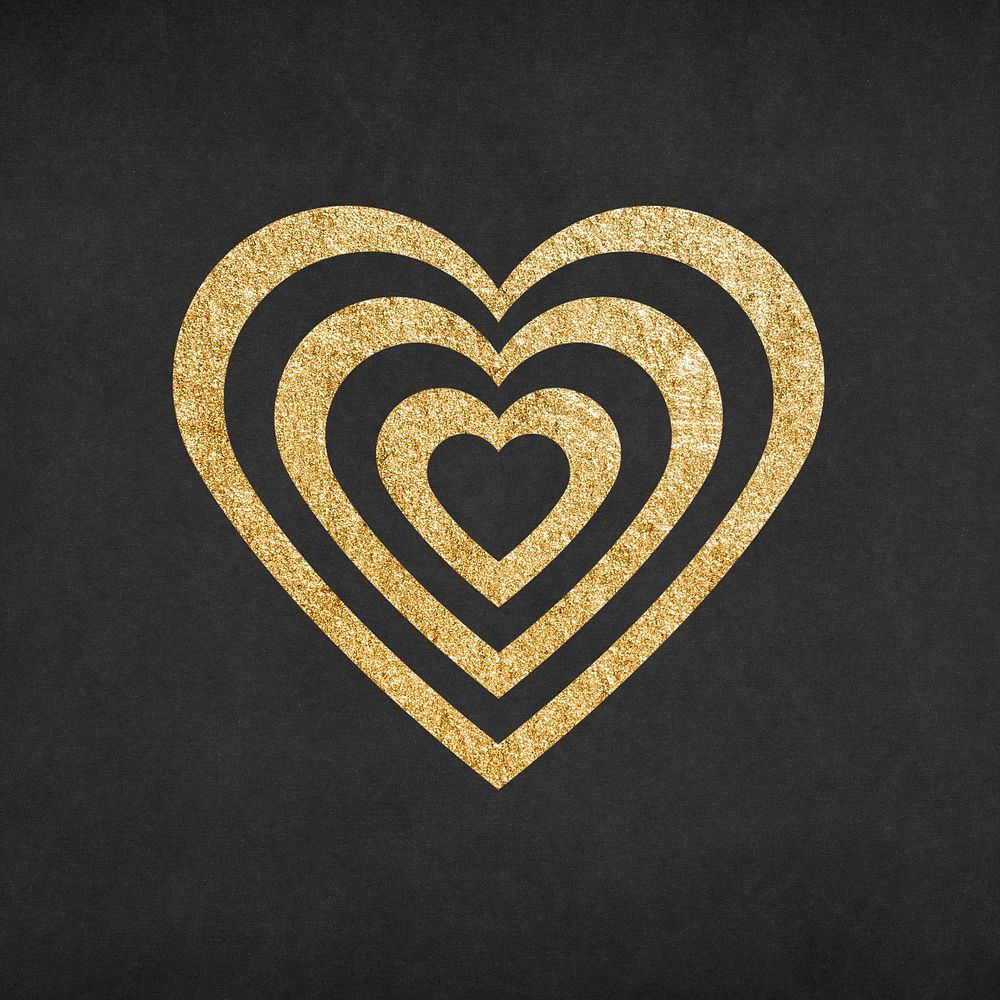 Heart icon, gold glitter sticker vector graphic