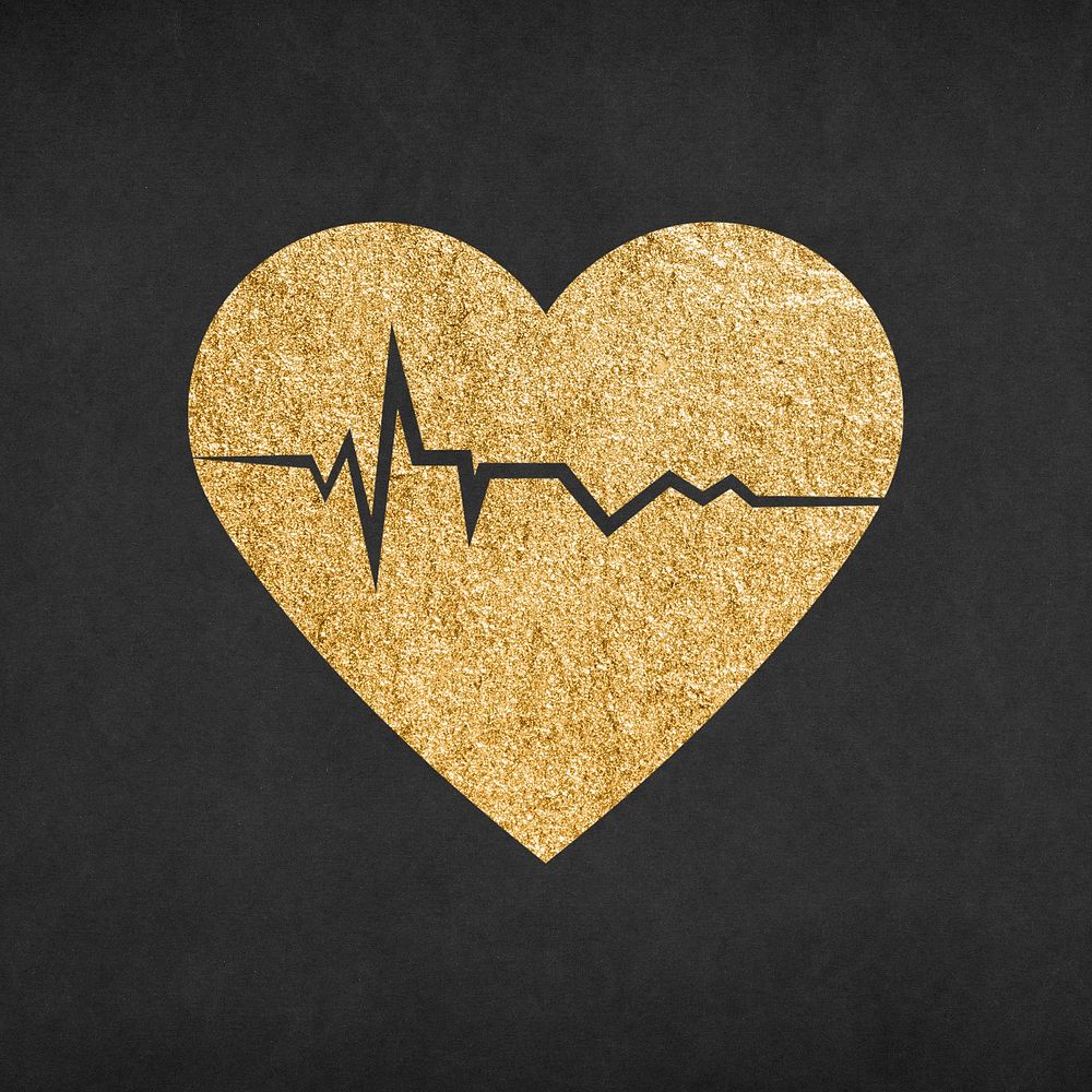 Heartbeat icon, glitter gold element graphic psd