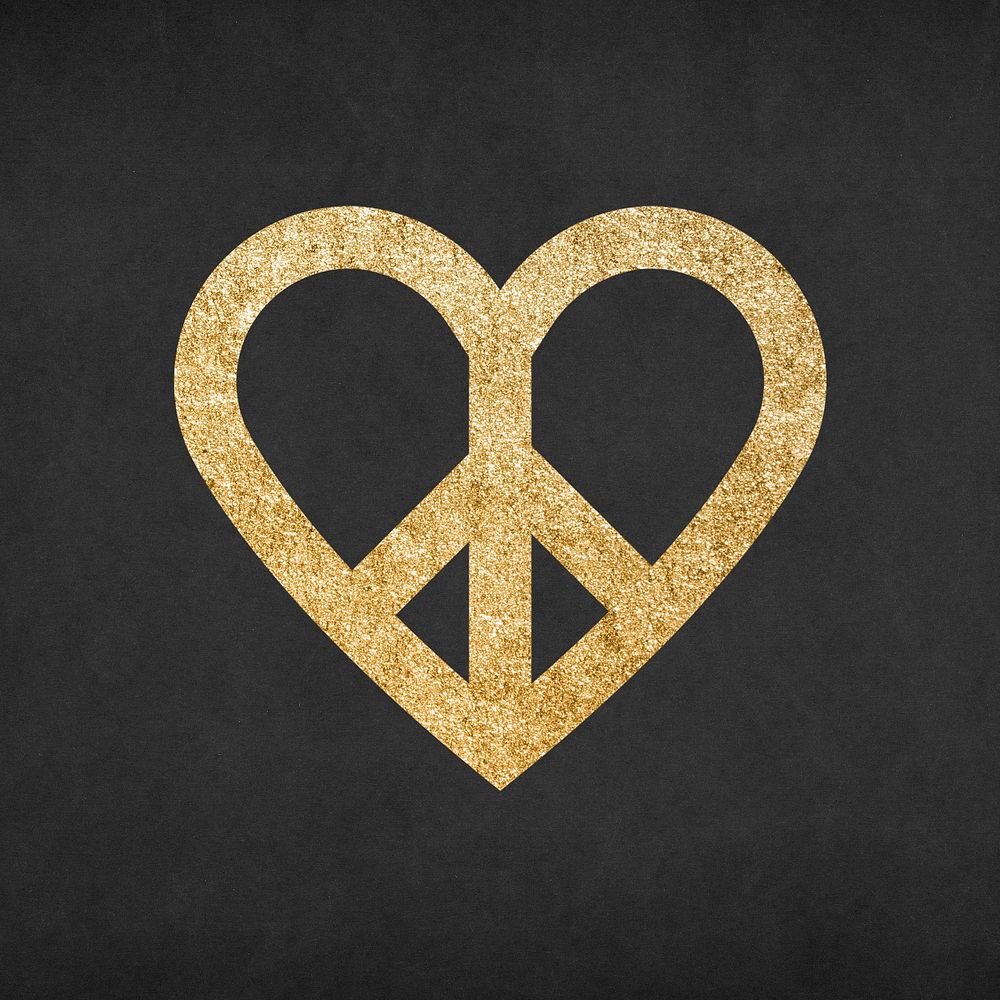 Heart peace, glitter gold freedom love icon psd