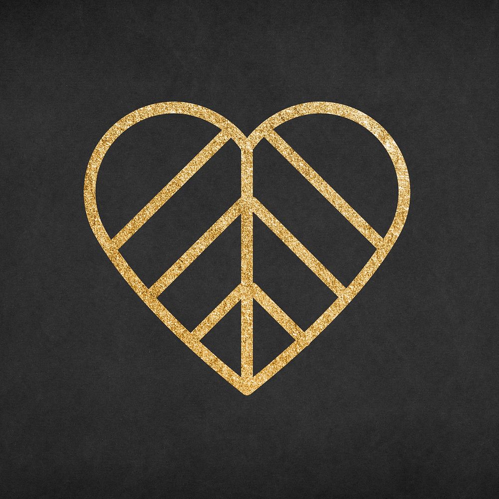 Heart icon, gold glitter sticker vector graphic