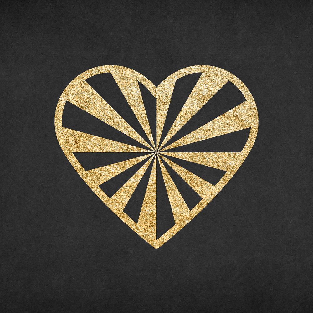 Hypnotic heart icon, glitter gold, cute element graphic psd