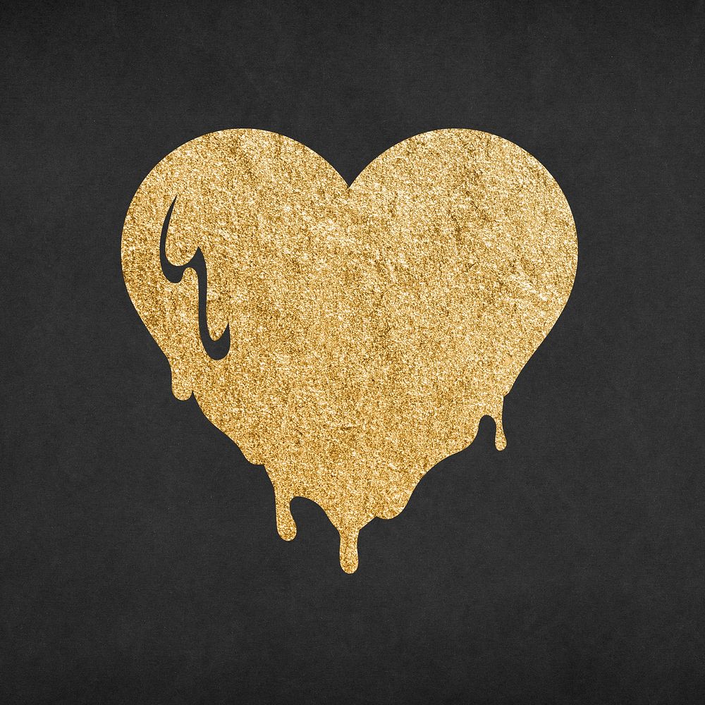 Cute heart icon, glitter gold, melting element graphic psd