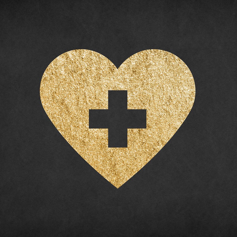 Gold heart icon, healthcare element graphic psd