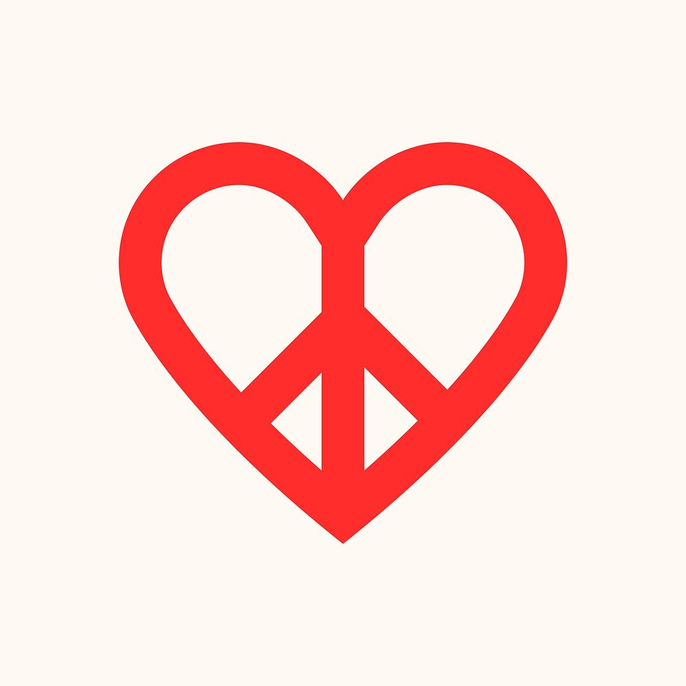 Heart peace, red freedom love icon psd