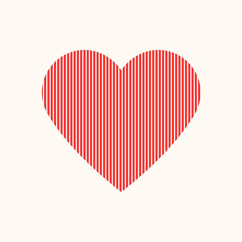 Red stripes heart icon, simple element graphic psd