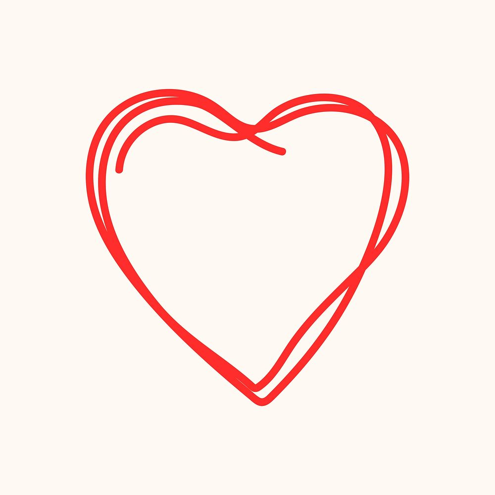 Doodle heart icon, red element graphic psd