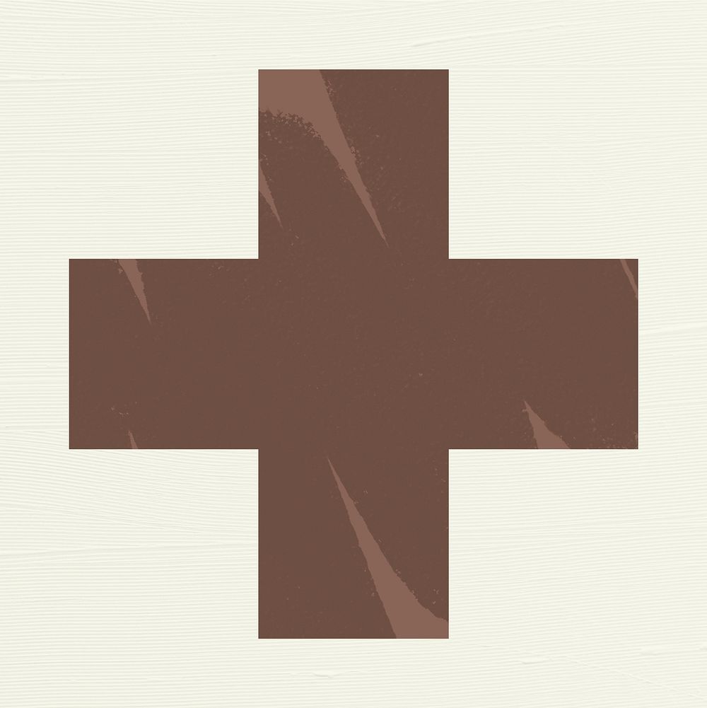 Medical cross sticker symbol, brown plus sign clipart psd