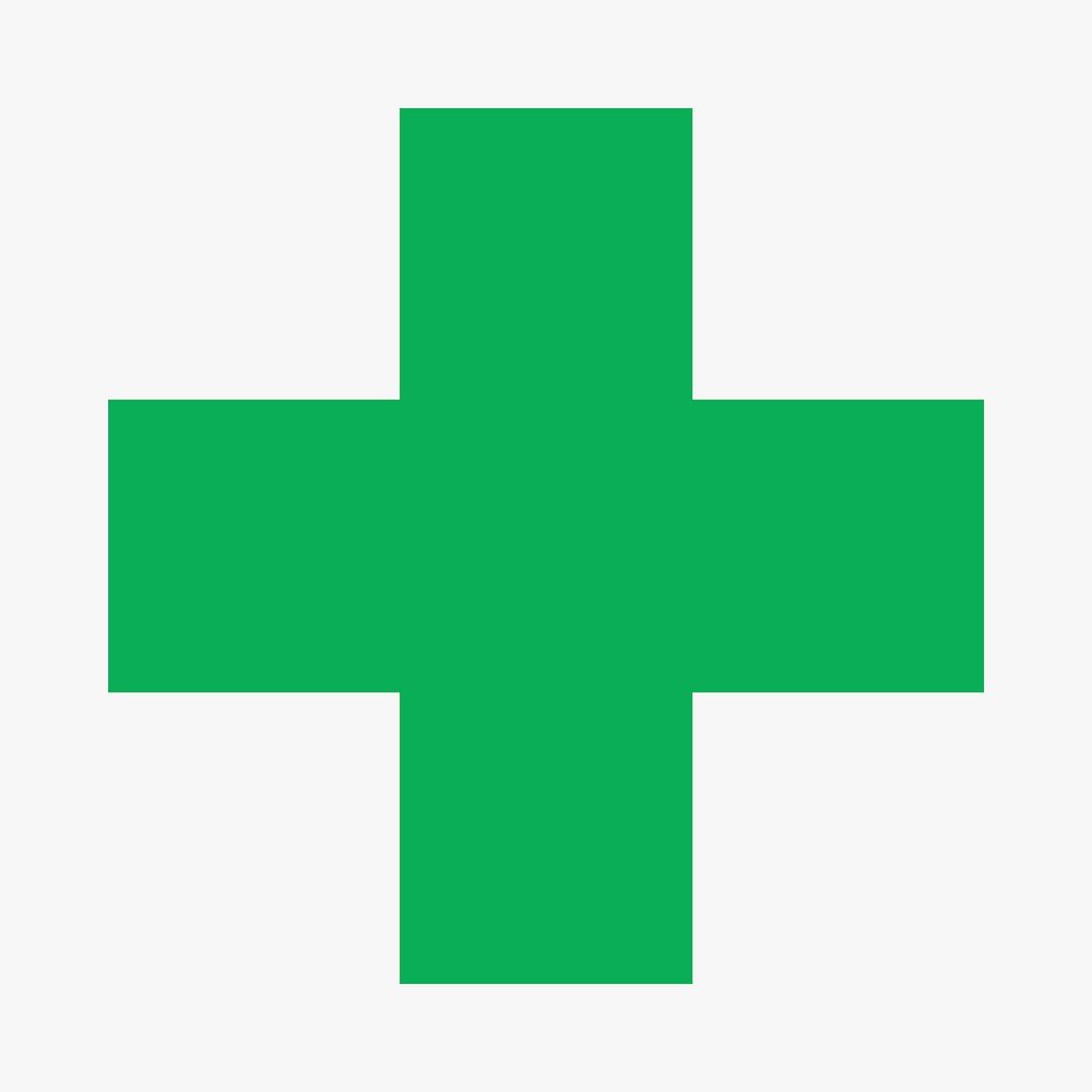 Medical cross sticker symbol, green plus sign clipart psd