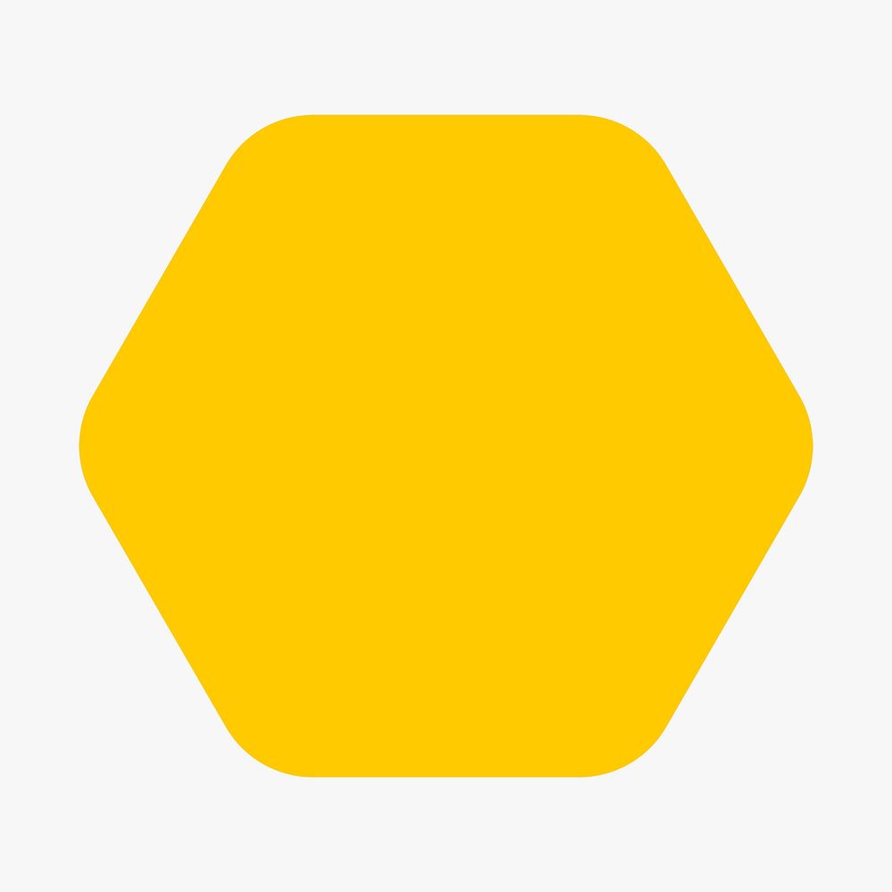 Hexagon sticker geometric shape, yellow retro flat clipart psd