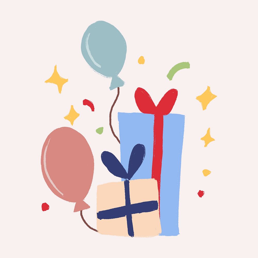 Gift box sticker, celebration illustration psd