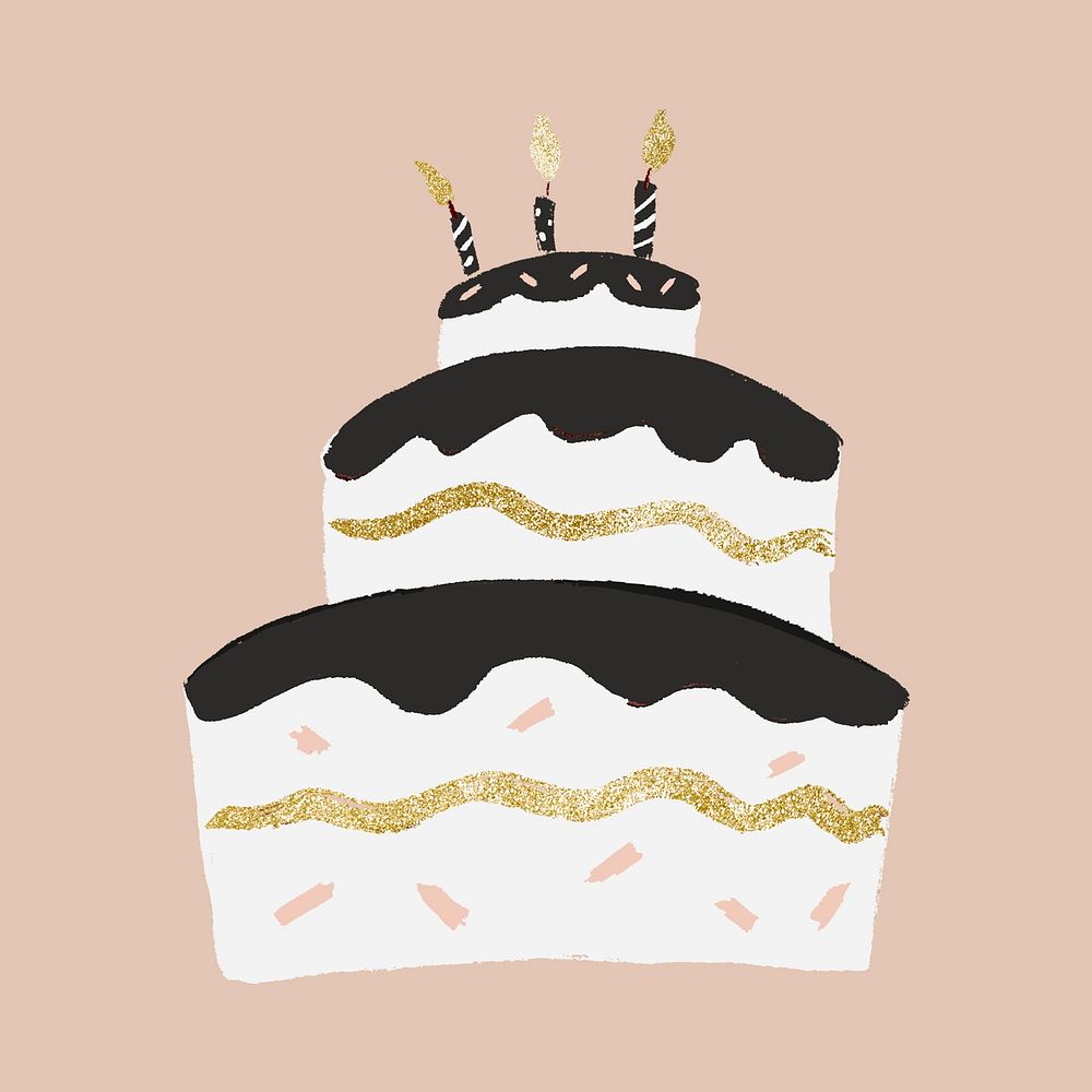 Birthday cake sticker, cute gold, element graphic psd