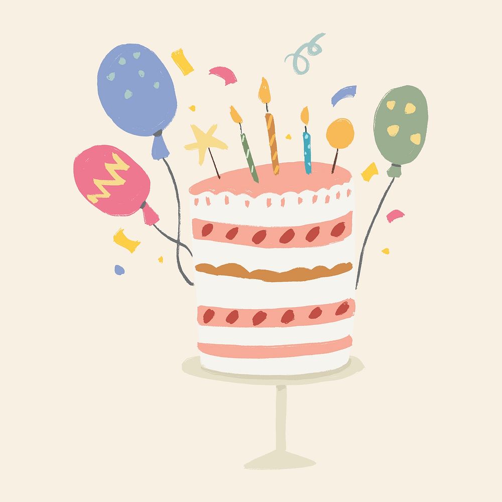Birthday cake sticker, cute pastel, element graphic psd