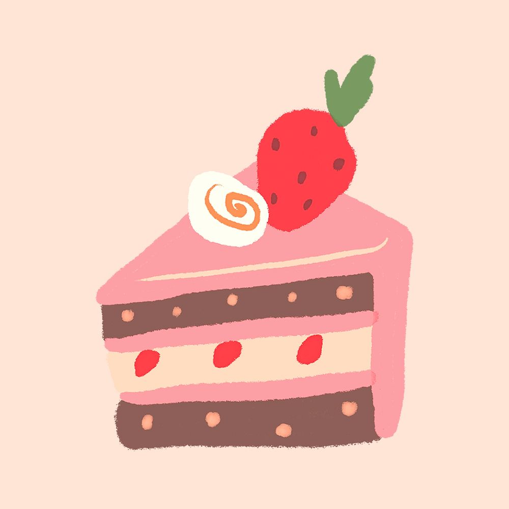 Strawberry cake slice, cute dessert psd