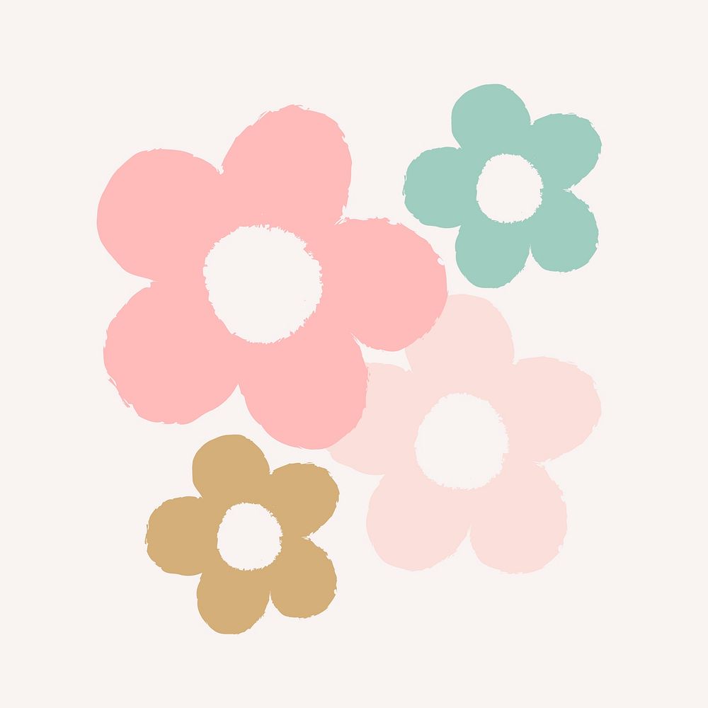 Pastel flower in cute doodle style psd set