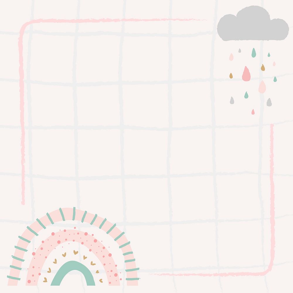 Rainbow frame, cute doodle border vector