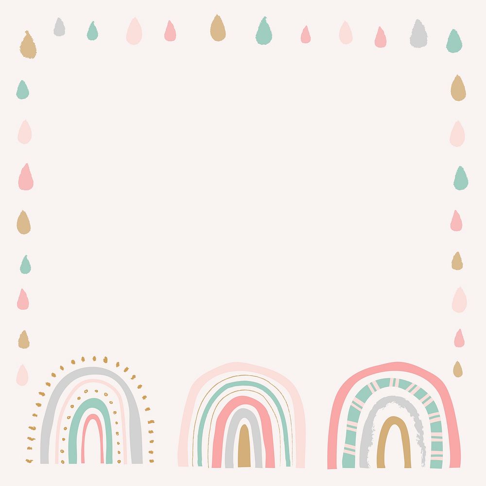 Rainbow frame, cute doodle border psd