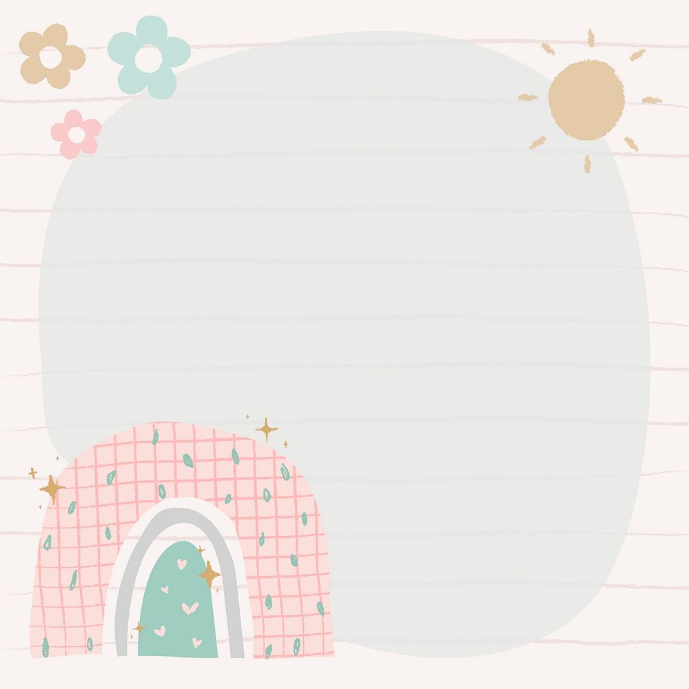 Rainbow frame, cute doodle border psd