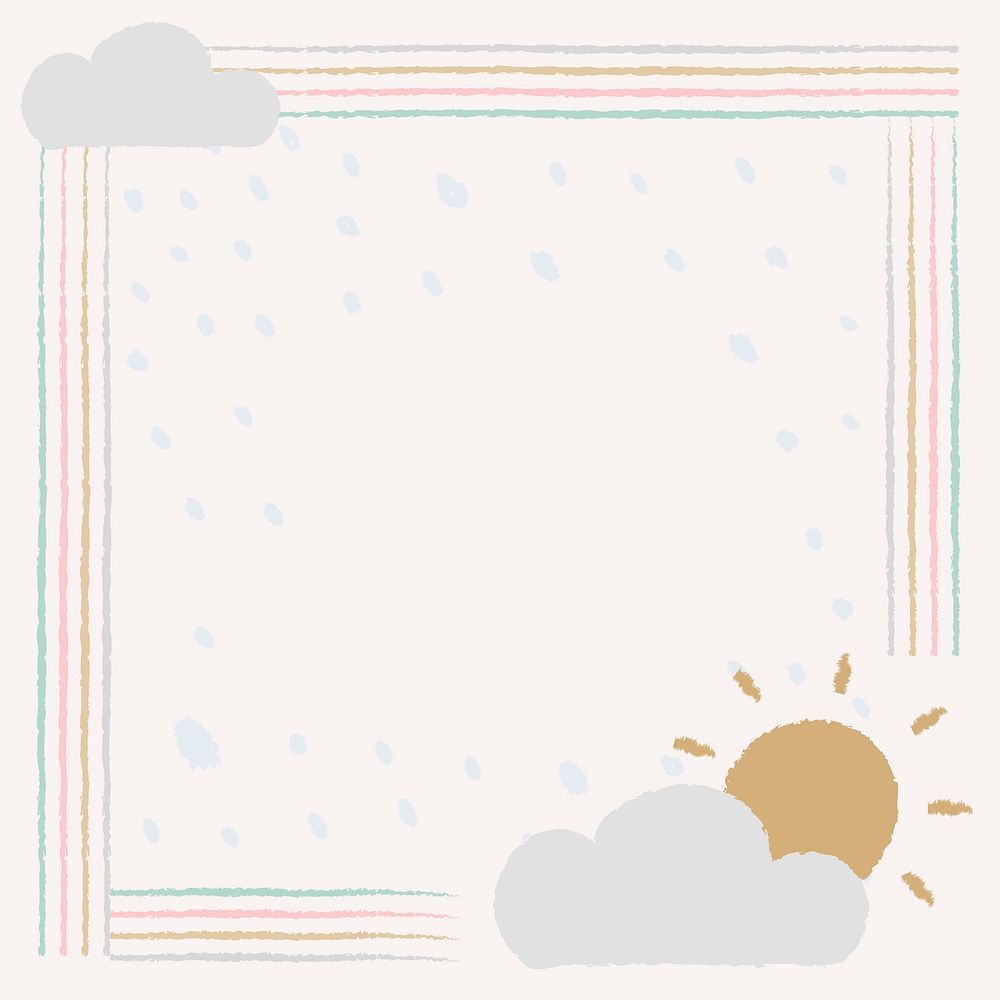 Cute doodle frame, rain border vector