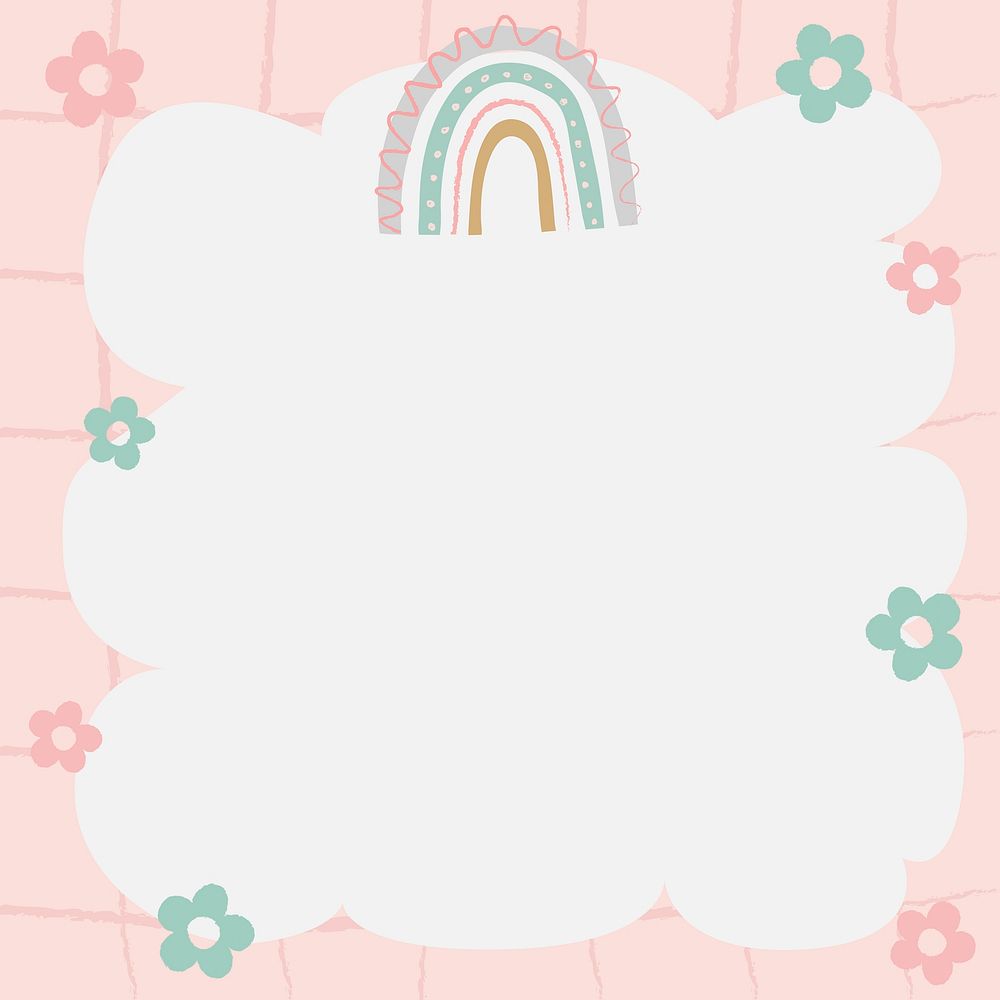 Pastel pink frame, cute doodle rainbow border psd