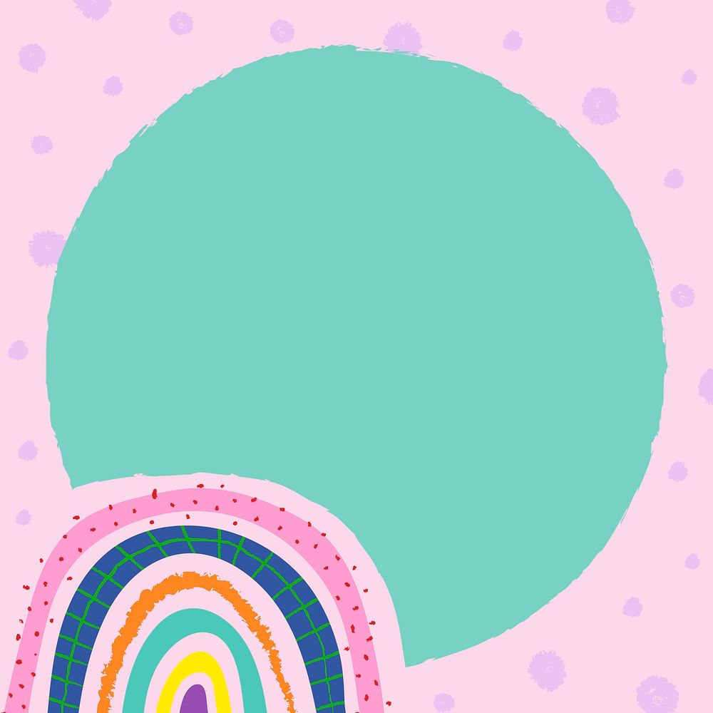Funky rainbow frame, pink doodle border design psd