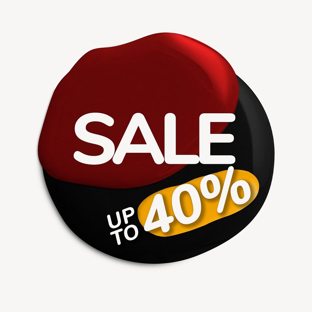 Sale badge sticker, red abstract paint drop, shopping image psd