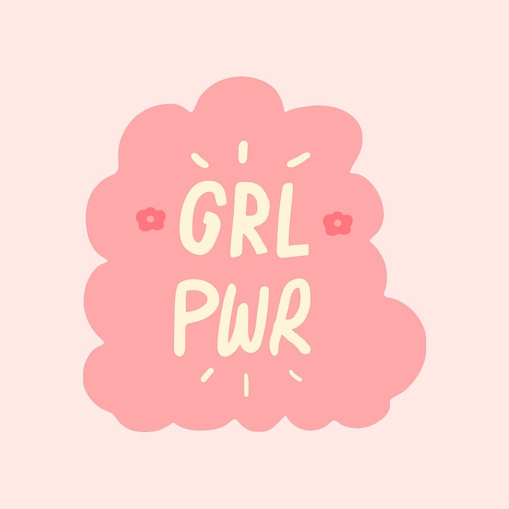 Pink girl power sticker collage psd, woman empowerment concept