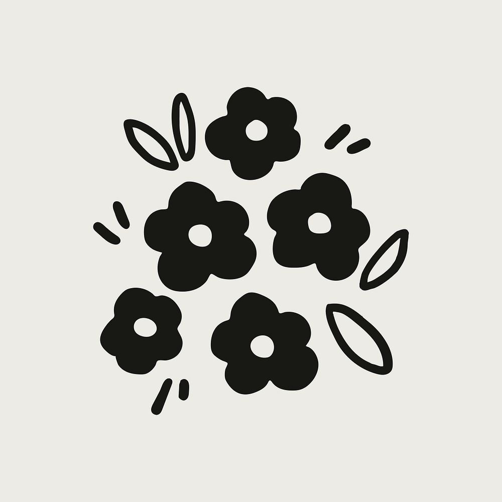 Black flower sticker collage element psd