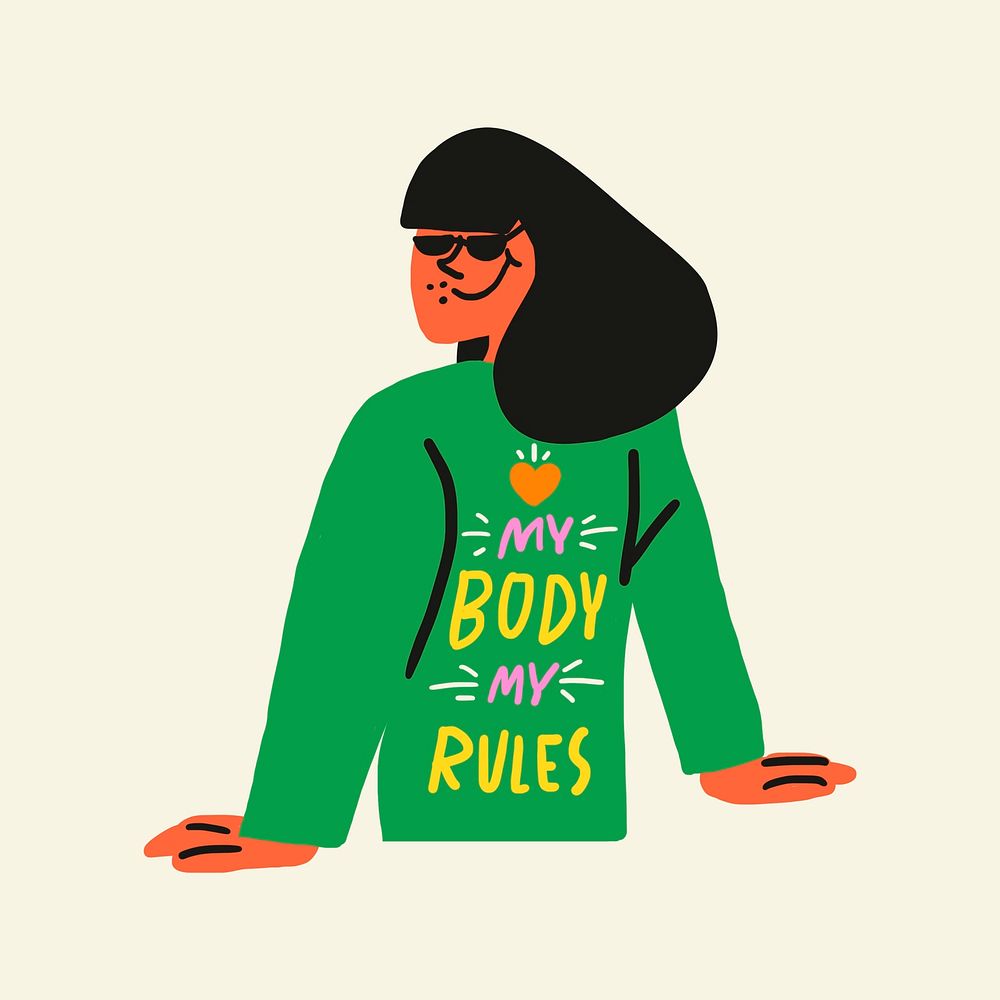Woman character sticker collage element psd, my body my rules body positivity concept