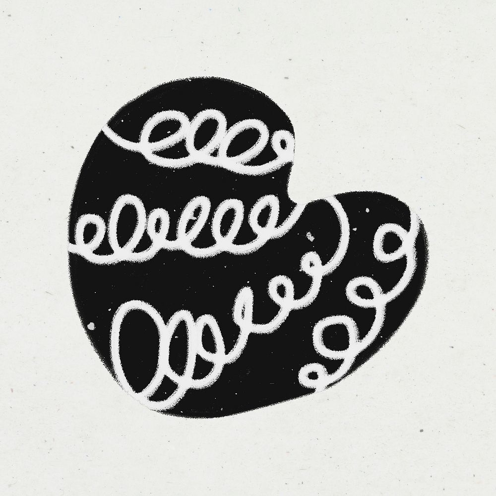 Cute heart shape sticker, chalk texture, doodle clipart psd
