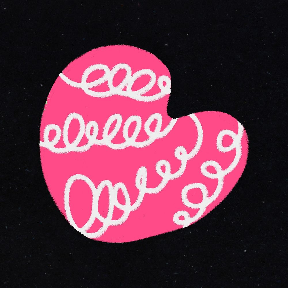 Pink heart collage element, cute doodle shape clipart psd