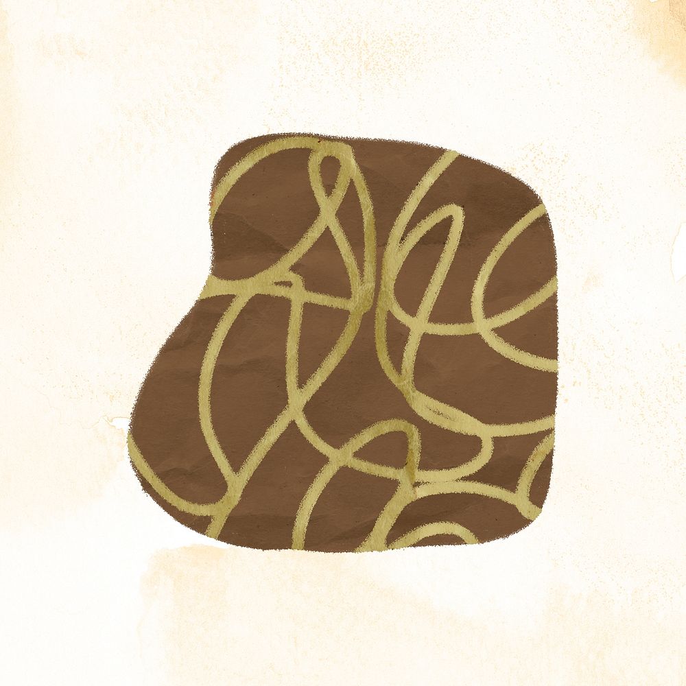 Earthy shape sticker, brown abstract line art clipart psd