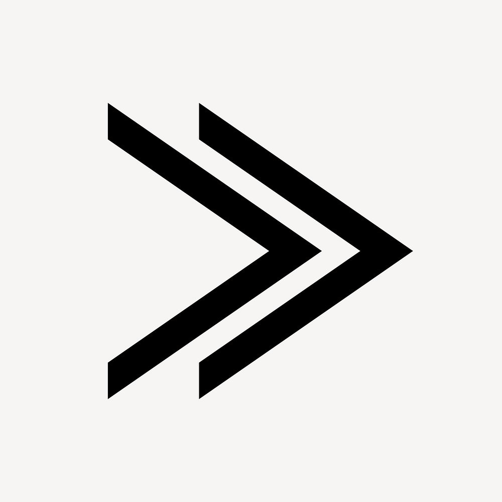 Double arrow icon, sticker, next symbol psd in black and white