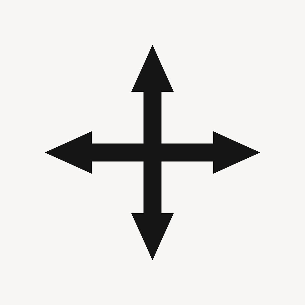 Arrow sticker, four-way intersection traffic road direction sign in black flat design psd