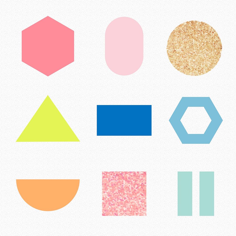 Glittery geometric shape sticker, colorful pastel glitter vector set